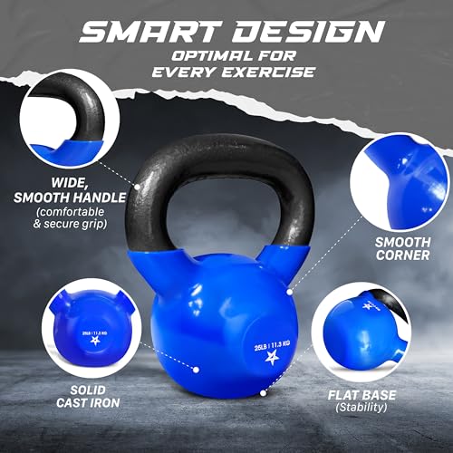 Yes4All 5-100 LB Vinyl Coated Cast Iron Kettlebells M964803