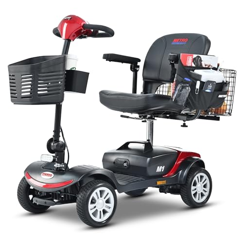 Folding 4-Wheel Electric Mobility Scooter Mobile Power Mobility Scooters for Adults & Seniors, 12Ah Battery, Long Range 10 Miles, Max Load of 300lbs (Yellow)