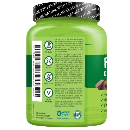 NATURELO Plant Protein Powder, Vanilla, 22g Protein, Vegan, 20 Servings S8145