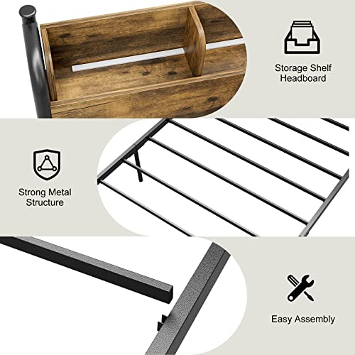 Queen Bed Frame with LED Lights and Charging Station, Black F650