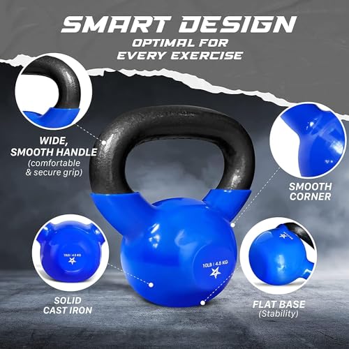 Yes4All 5-100 LB Vinyl Coated Cast Iron Kettlebells M964803