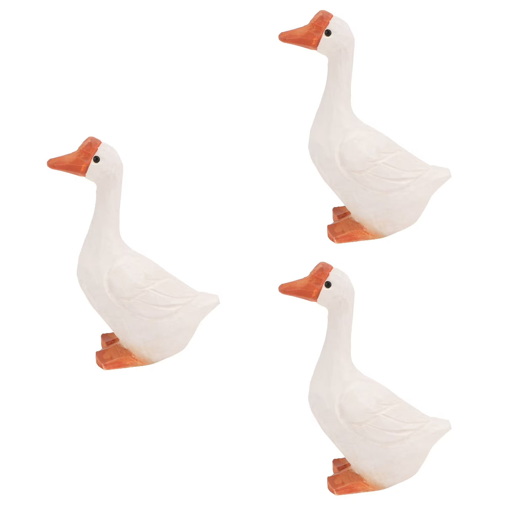 3 PCS Wooden Goose Story Mini Animal Carving Ornaments Home Decor 11x6cm White