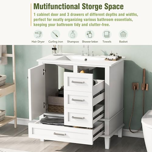 Harper & Bright Designs 30" Bathroom Vanity with Sink, Solid Wood, Green B603