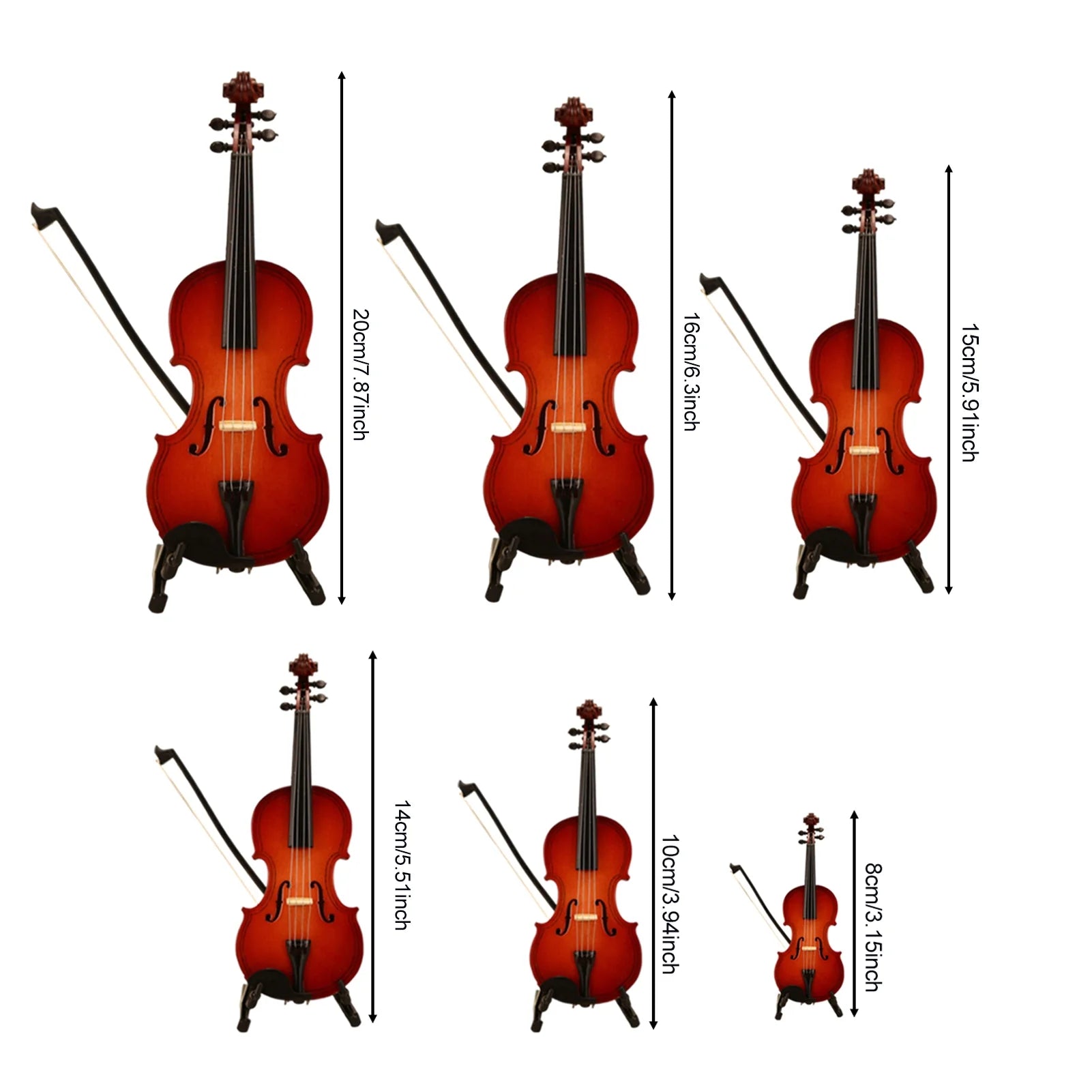 Wooden Mini Violin Model with Stand Playable Figurine T1445