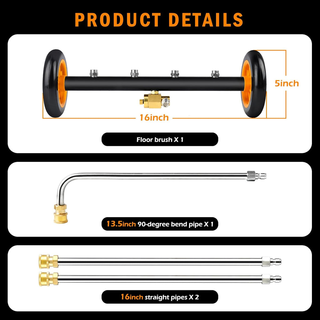 Siebwin 16" Dual-Function Water Broom for Pressure Washer Undercarriage Cleaner, 4000 PSI, Orange T779768