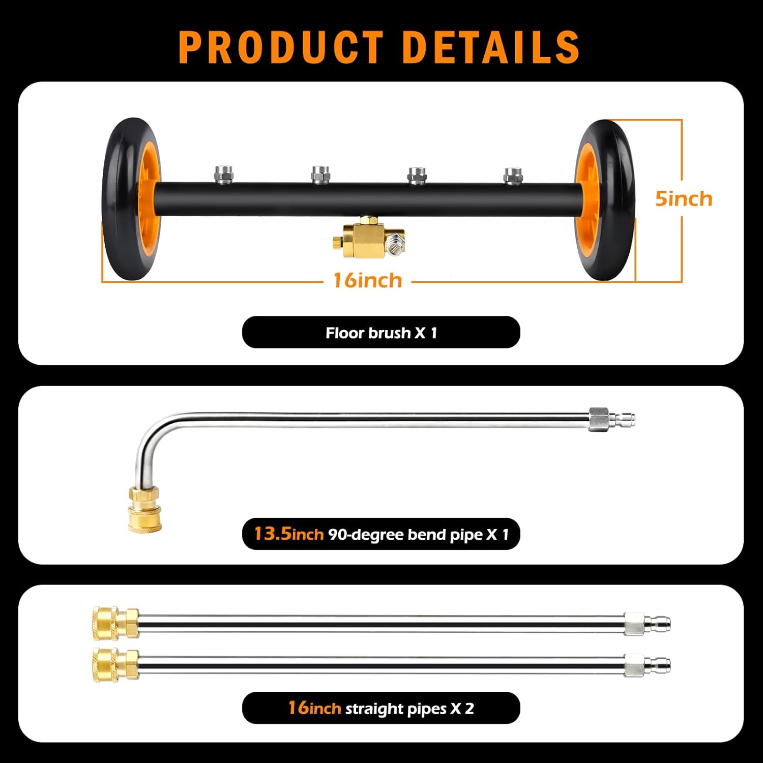 Siebwin 16" Dual-Function Water Broom for Pressure Washer Undercarriage Cleaner, 4000 PSI, Orange T779768