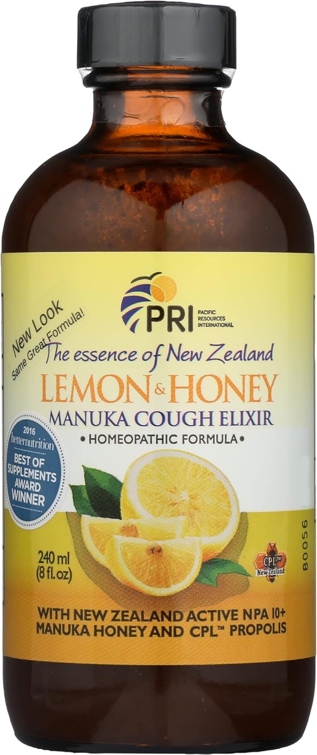 Pri Manuka Honey Propolis Cough Elixir Lemon Flavor, No Corn Syrup, 8 Fluid Ounce (Pack of 1)