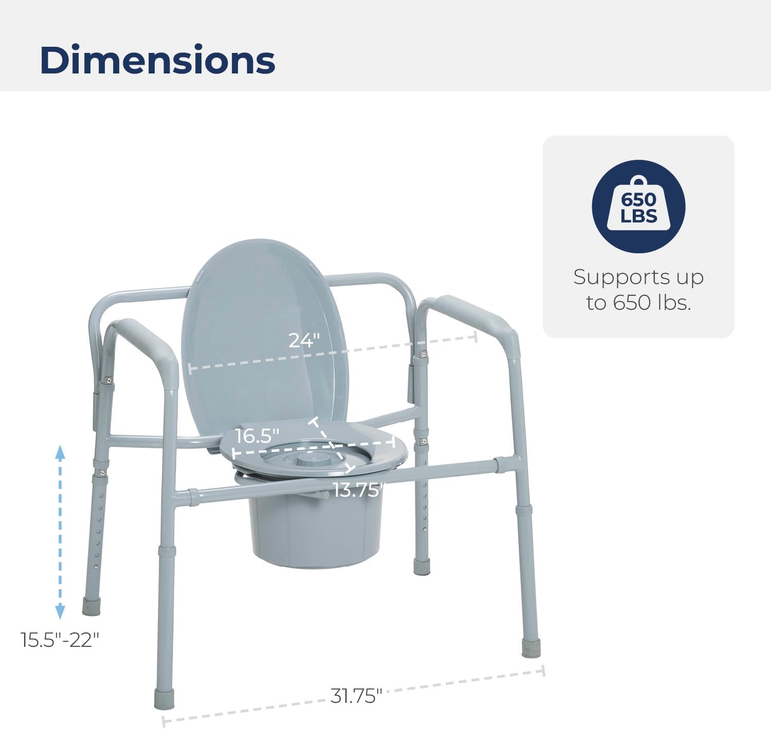 Drive Medical Bariatric Commode Chair with Arms, Gray L7901
