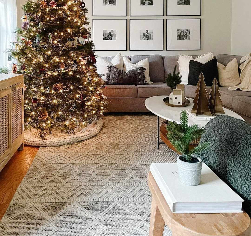 Woolk Moroccan Farmhouse Hand Woven Living Room Bedroom Nursery Wool Small Area Rug - Vintage Handmade Bohemian - Boho Diamond Southwestern - Beige, White, Brown - 2' x 3'