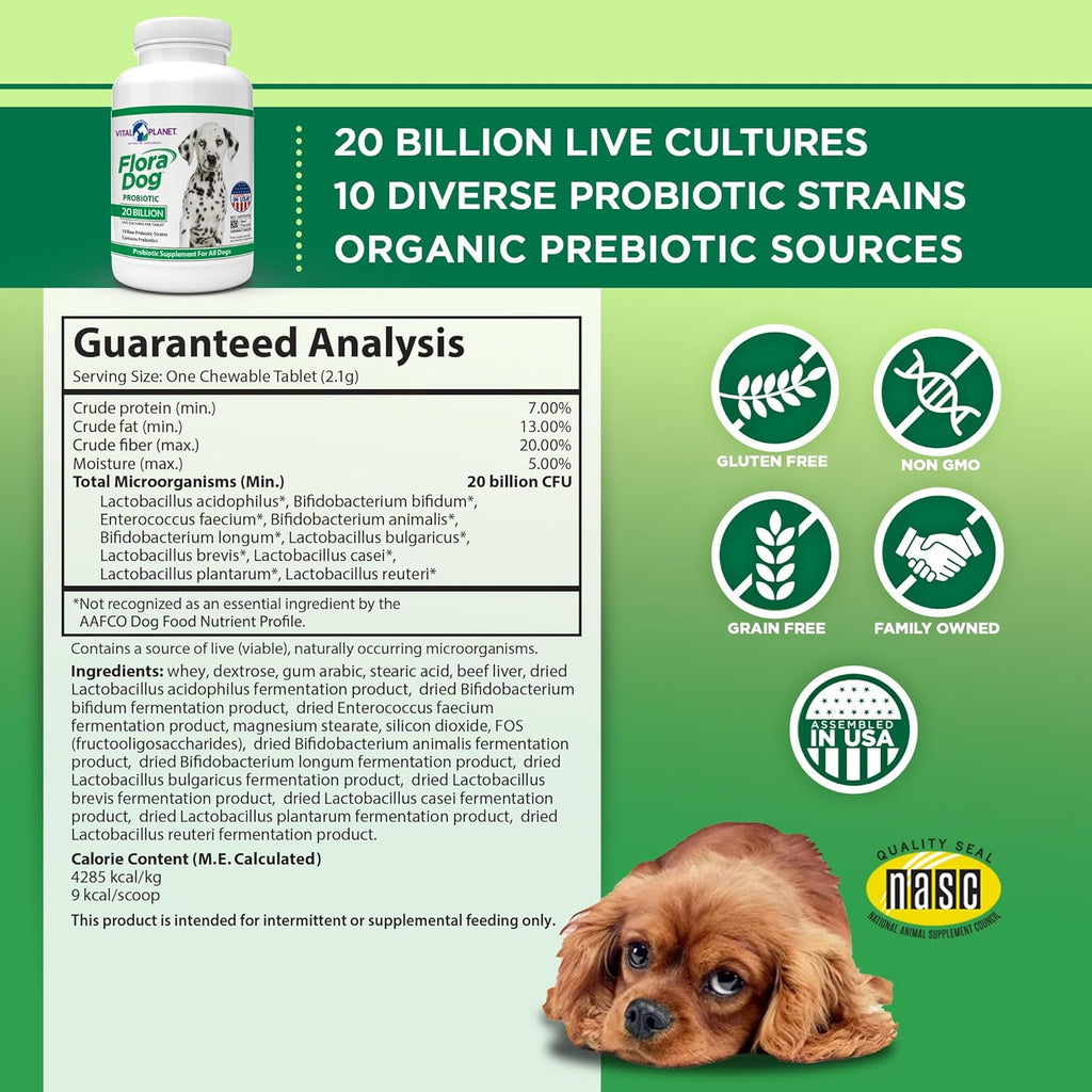 Vital Planet Flora Dog Probiotic Chewable Tablets, 30 Beef Flavored M70738
