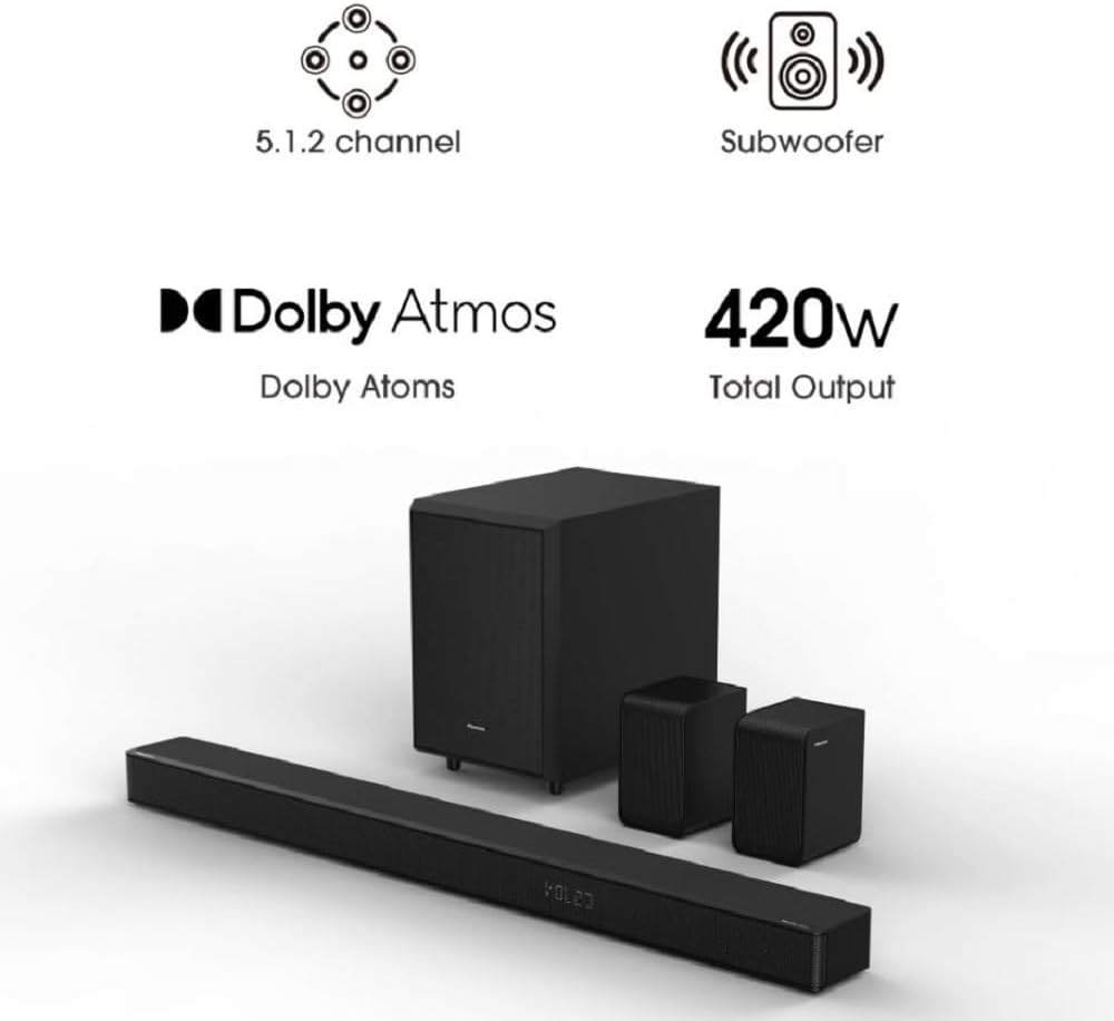 Hisense AX5120G 5.1.2ch Sound Bar with Wireless Subwoofer, Dolby Atmos, Bluetooth P53563
