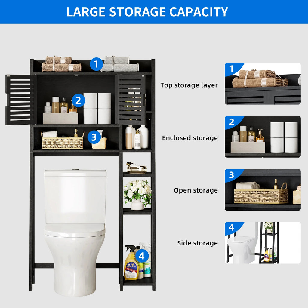 DWVO Over The Toilet Storage Cabinet with Adjustable Shelf, Black Z336