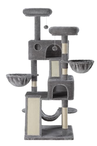 SHA CERLIN 65in Cat Tree Tower for Indoor Cats, Multi-Level with Scratching Posts and Hammock Y941282