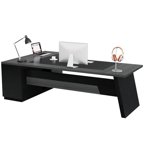Tribesigns 78" L-Shaped Executive Desk with Drawers and File Cabinet, Walnut & Black V6249