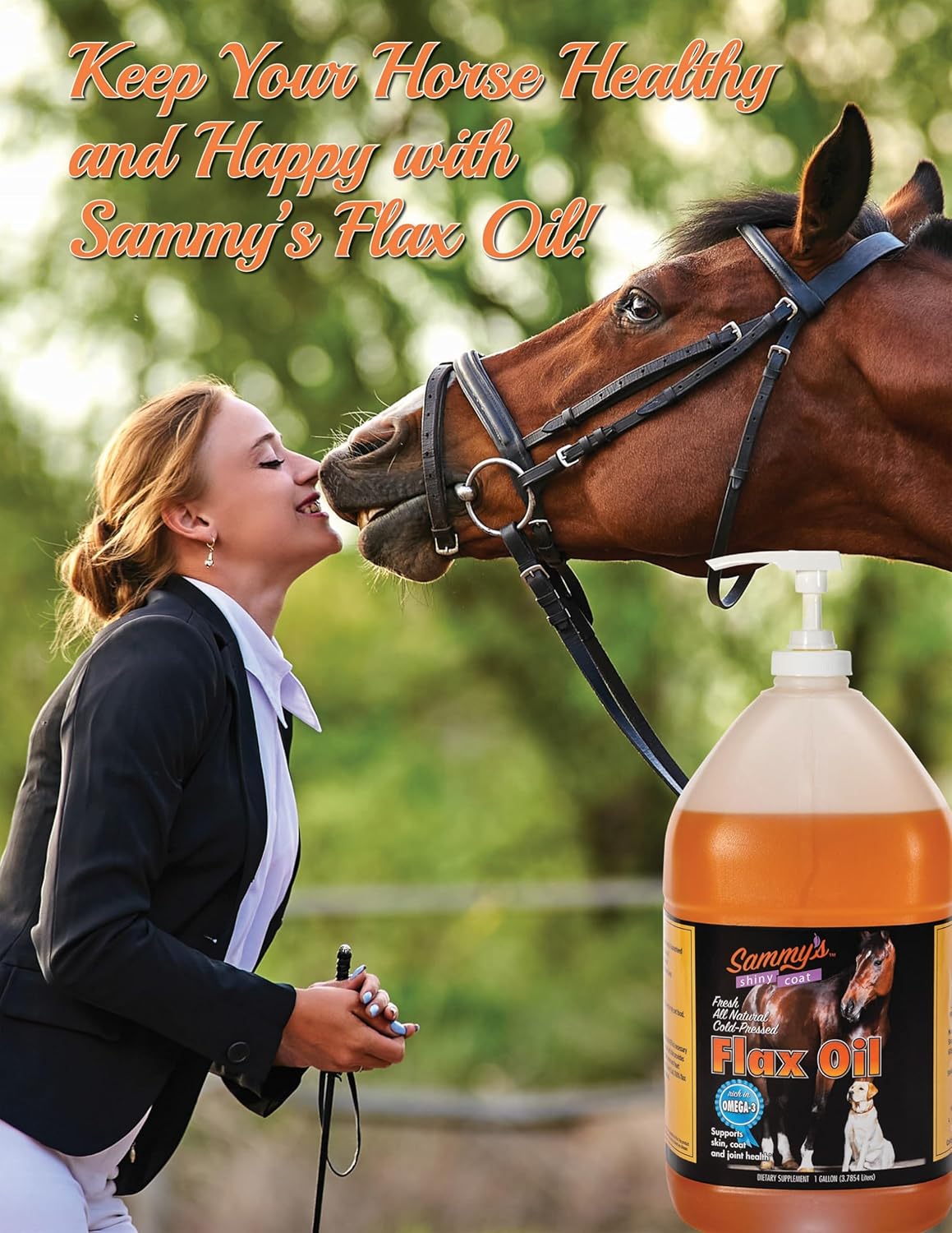 Sammy's Shiny Coat Flax Oil for Horses, Pure Flaxseed Oil Supplement, 1 Gallon Y260843