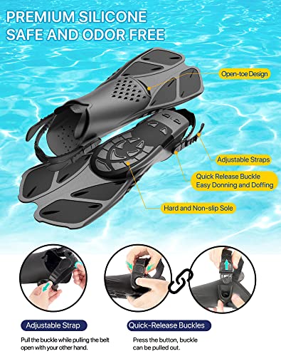 Snorkeling Gear Set for Adults with Diving Mask, Dry Top Snorkel, Fins and Travel Bag Q866