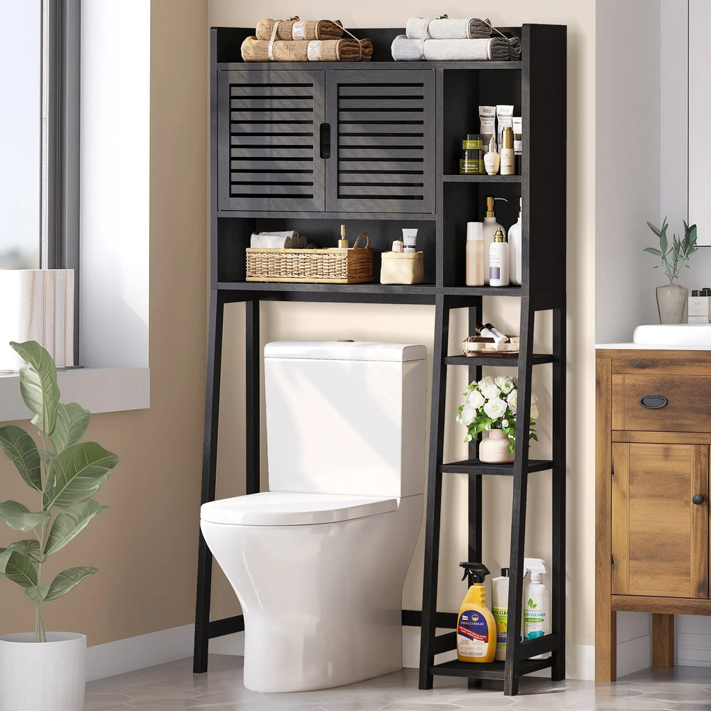 DWVO Over The Toilet Storage Cabinet with Adjustable Shelf, Black Z336