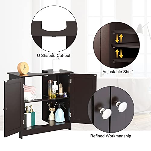 Bonnlo Pedestal Under Sink Storage Bathroom Vanity with 2 Doors, Espresso E618445