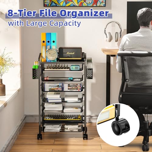 Simple Trending 14 Tier Rolling File Cart with Sliding Trays, Black C4528