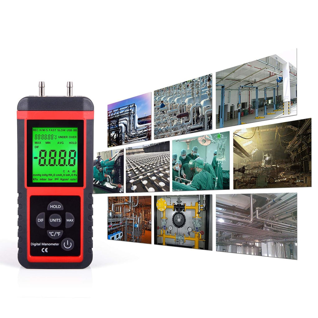EHDIS Manometer Gas Pressure Tester Digital Differential Pressure Gauge HVAC M530411