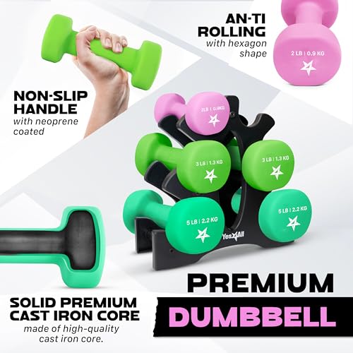 Yes4All Neoprene Coated Dumbbell Hand Weight Sets with Rack U179