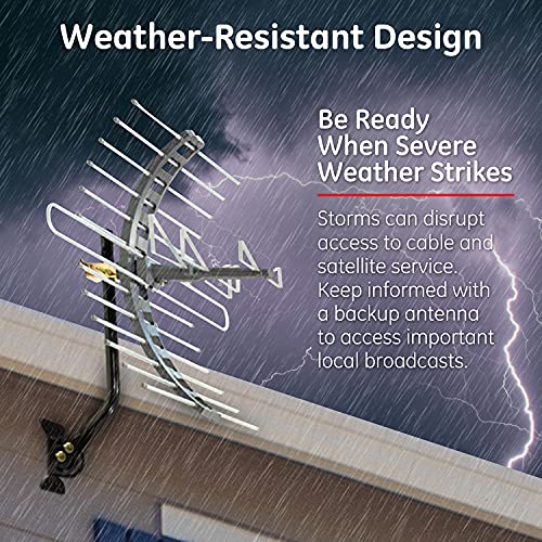 GE Outdoor Amplified TV Antenna Long Range Digital HD 4K VHF UHF HDTV with Mount and 50 ft Cable R3854