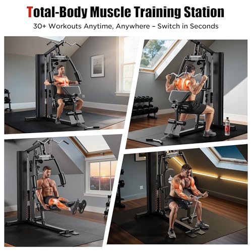 Sportsroyals Home Gym with 154LBS Weight Stack, Full Body Workout Station R116