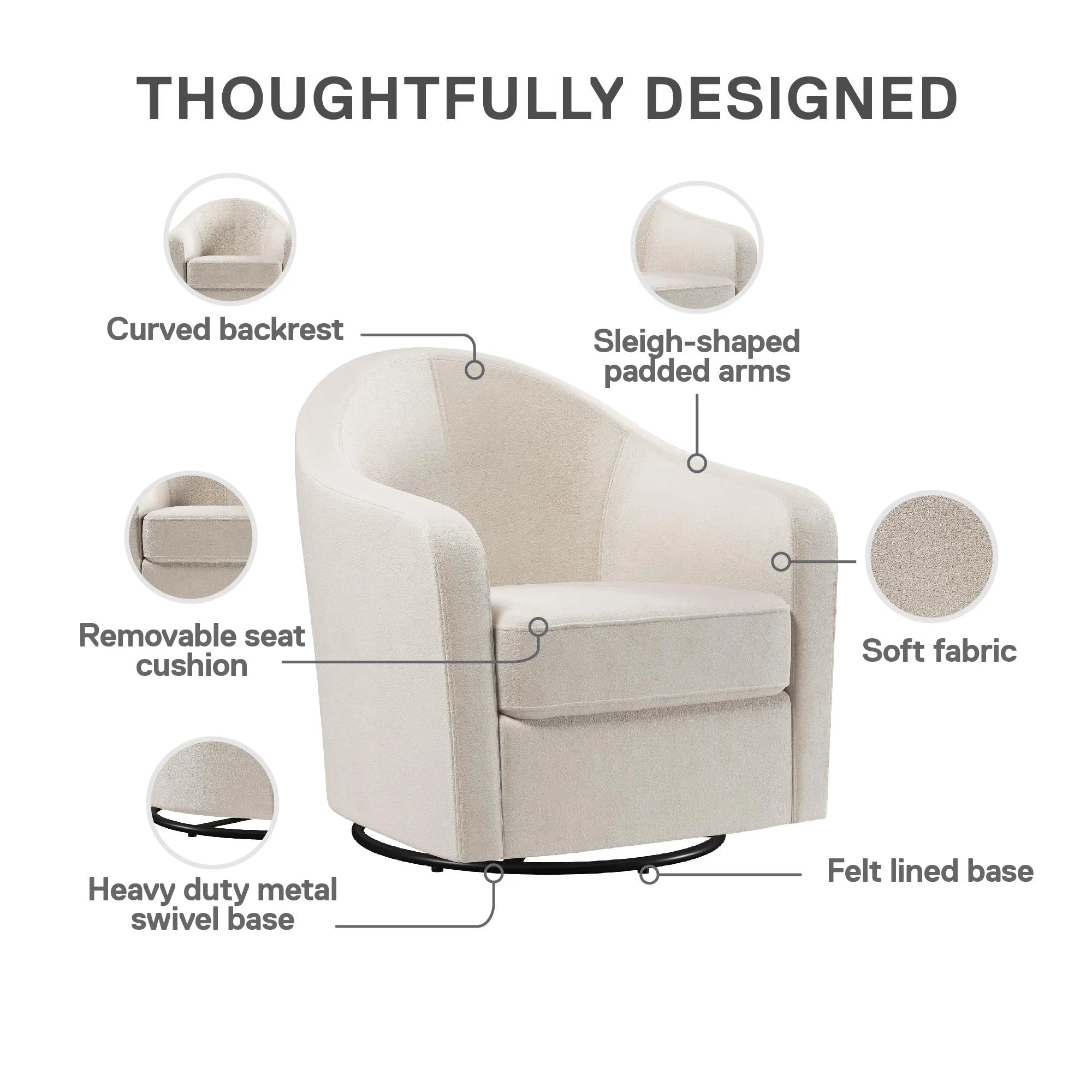 DHP Gentle Swivel Curved Accent Chair, Ivory Velvet J5712