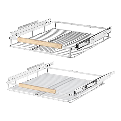 Extendable Slide Out Cabinet Organizer Pull Out Pantry Shelves Drawers Under Sink Sliding Basket for Kitchen, Bathroom, Wardrobe, Cupboard, Adjusted Width 16.1"-26.3", 2 Pack