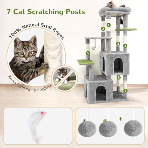 F61 Cat Tower for Indoor Cats, Heavy Duty with Scratching Post, Light Grey, 61 inch H2542