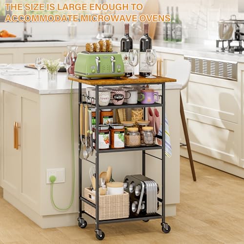 Rolling Kitchen Microwave Cart with Adjustable Shelf, 3 Tier Storage Rack on Wheels K20617