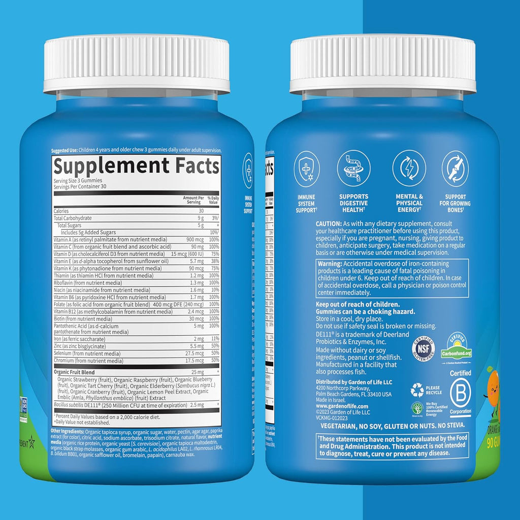 Garden of Life Kids Multivitamin Gummy with Iron & Probiotics, Orange, 30 Day Supply T82752