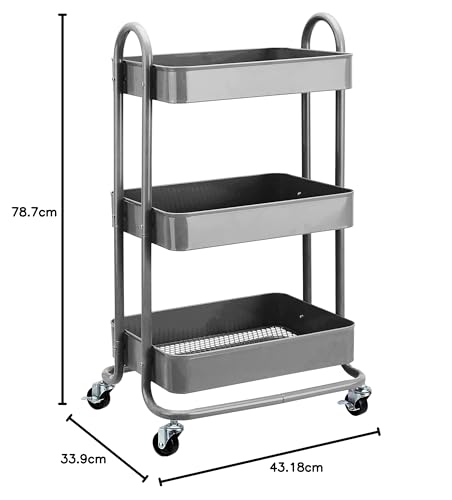 Amazon Basics 3-Tier Rolling Utility Cart with Lockable Wheels, White I730073