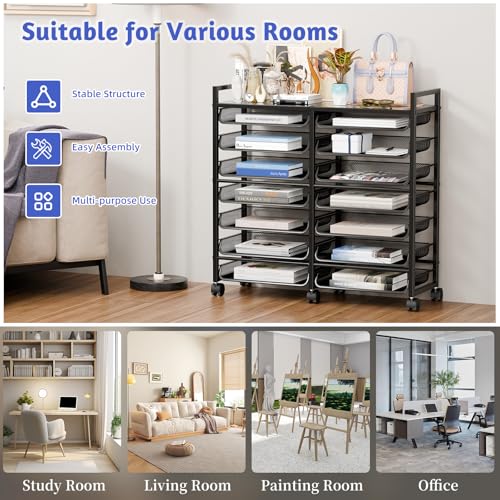 Simple Trending 14 Tier Rolling File Cart with Sliding Trays, Black C4528