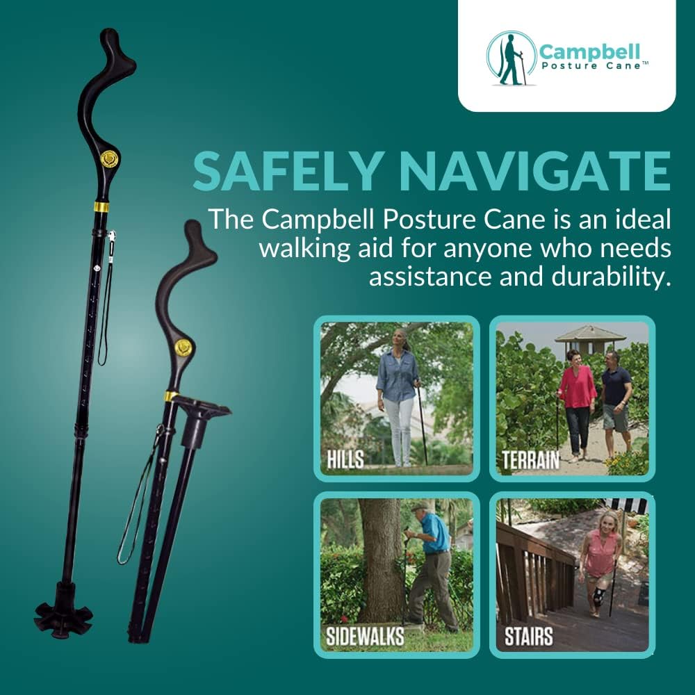 Campbell Posture Cane Folding Walking Stick for Seniors, Heavy-Duty Aluminum U1345