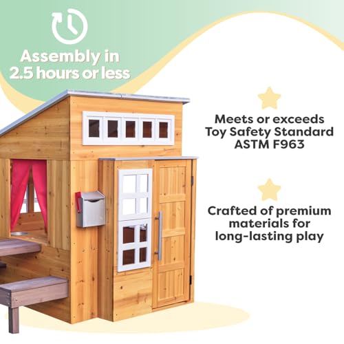 KidKraft Modern Outdoor Wooden Playhouse with Picnic Table and Grill S7361