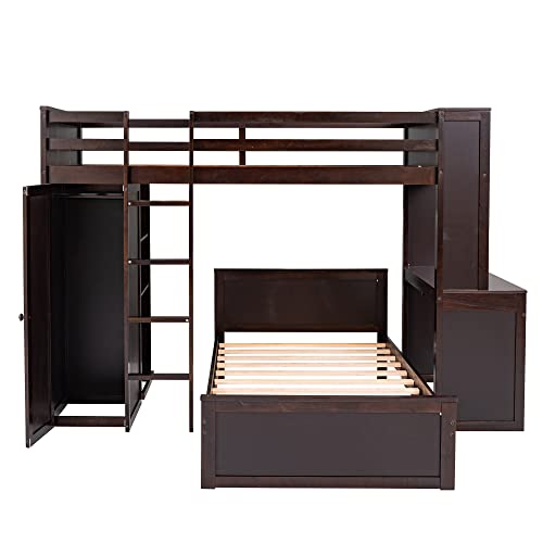 Harper & Bright Designs Full Over Twin Bunk Bed with Desk and Storage, Solid Wood, Gray L8927