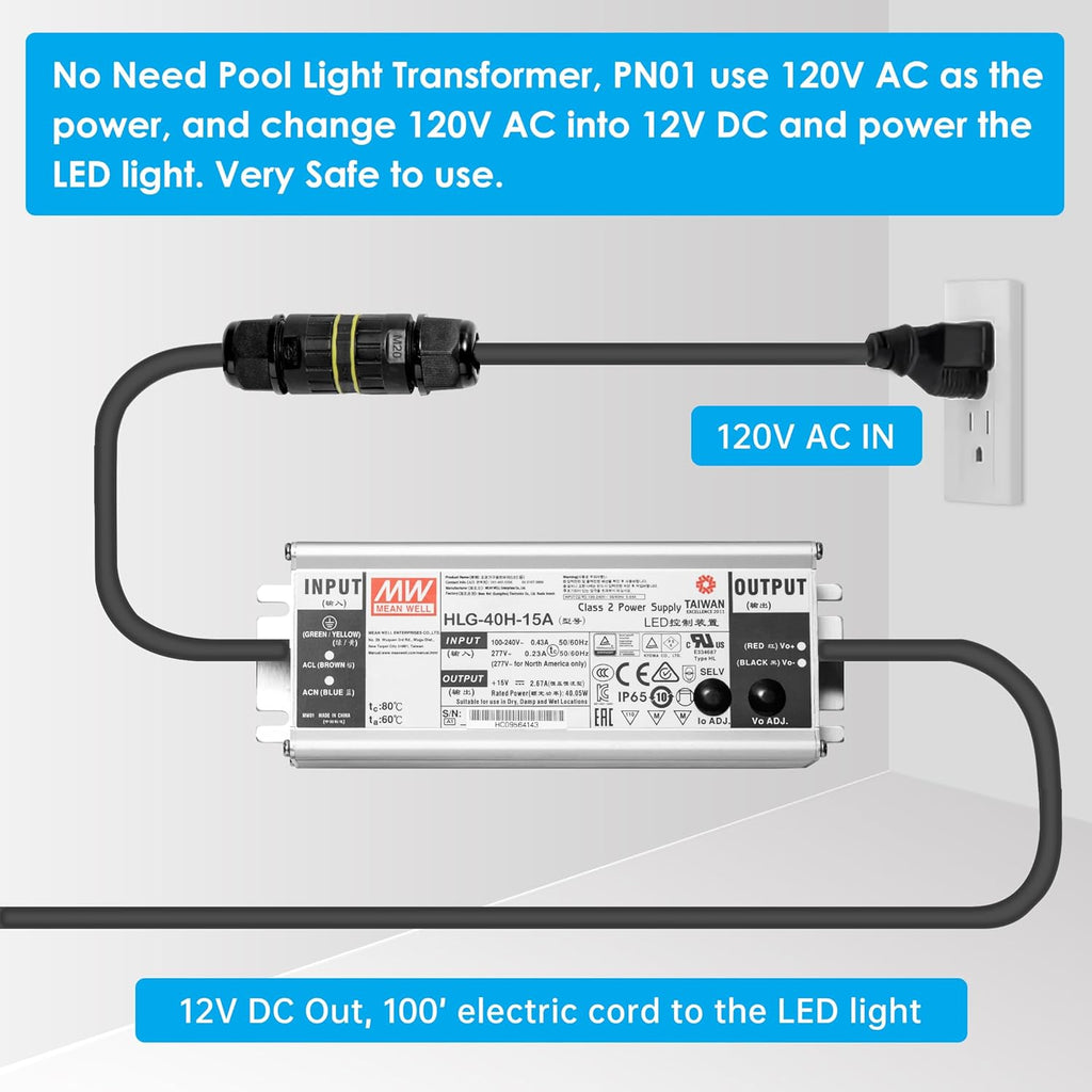 HQUA PN01 120V AC LED Inground Pool Light, 10 Inch 35W 3000lm, 100 Feet Cord, Transformer Included, 6500k Cool White, UL Listed D5803