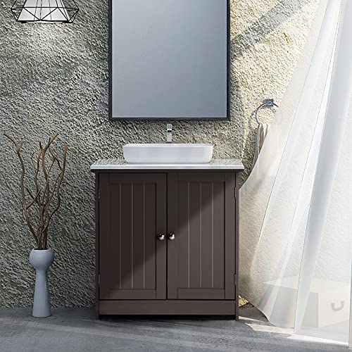 Bonnlo Pedestal Under Sink Storage Bathroom Vanity with 2 Doors, Espresso E618445