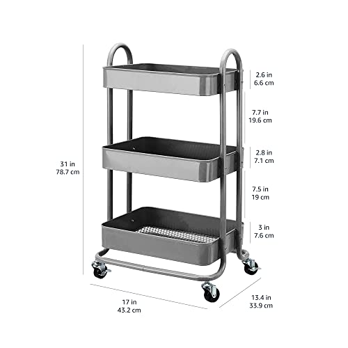 Amazon Basics 3-Tier Rolling Utility Cart with Lockable Wheels, White I730073