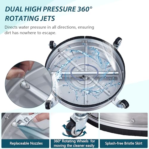 Towallmark 24" Pressure Washer Surface Cleaner with Dual Handle, 4 Wheels, 4000 PSI K3055