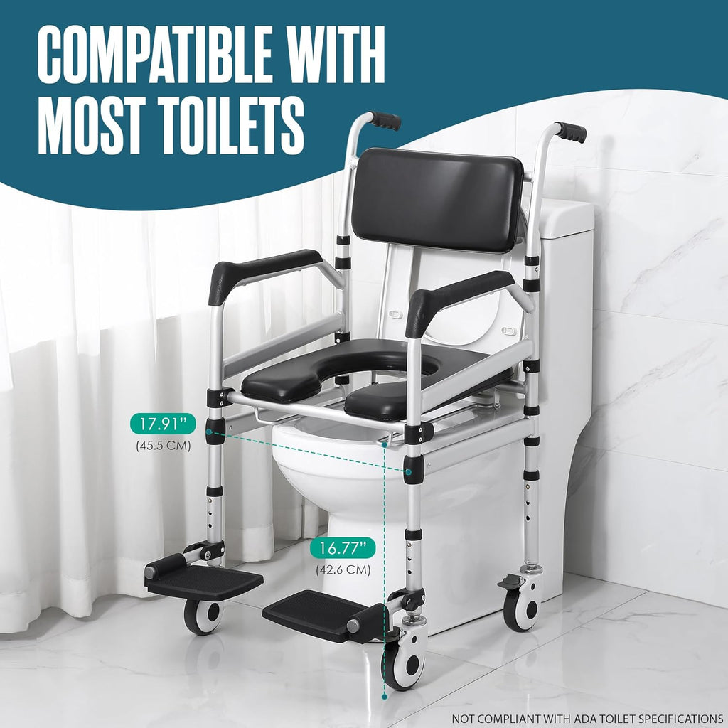Houseables Shower Chair with Wheels, Height Adjustable Z902904