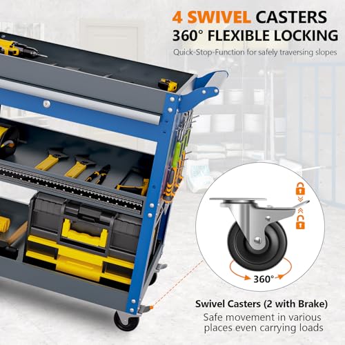 3 Tier Rolling Tool Cart with Drawers, 440 LBS Capacity, Blue F894
