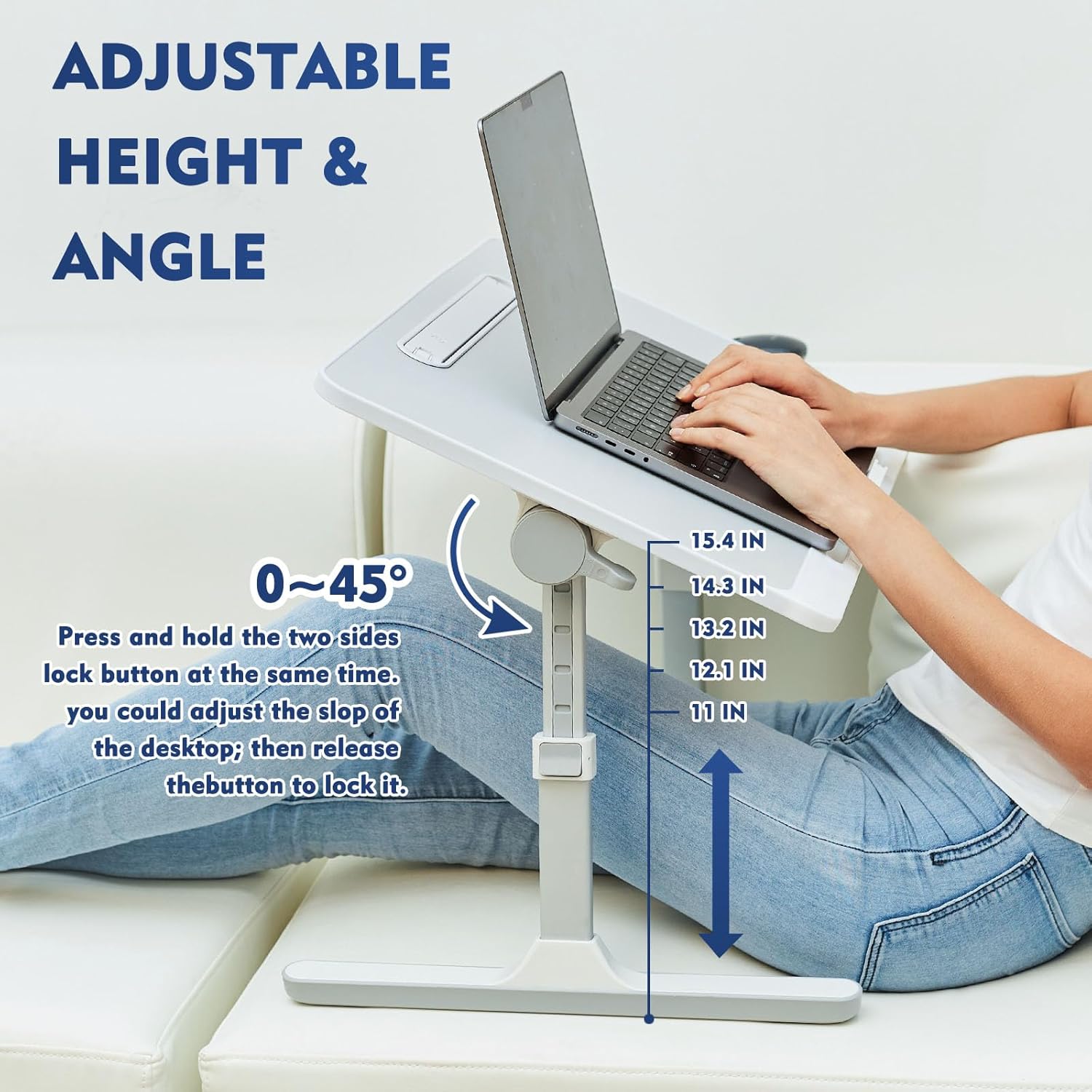 Bed Table with LED Light, Adjustable Lap Desk for Laptop (Grey) F214
