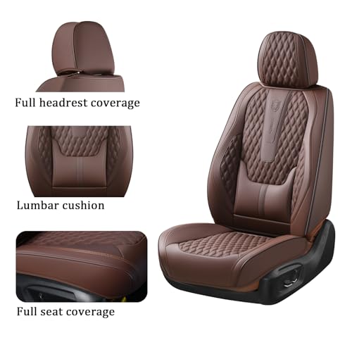 Coverado Car Seat Covers Full Set, Waterproof Leather, Universal Fit with Lumbar Support L456641