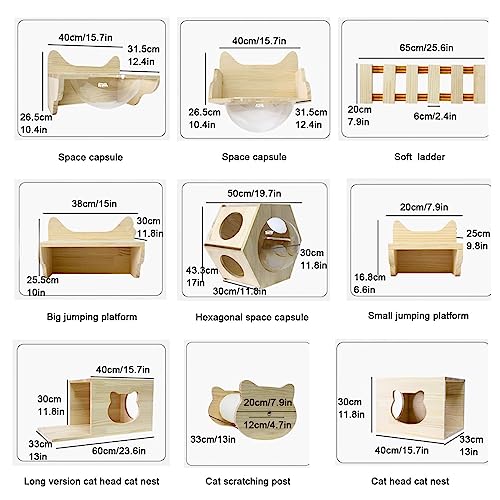 Solid Wood Wall-Mounted Cat Climbing Frame Set N398