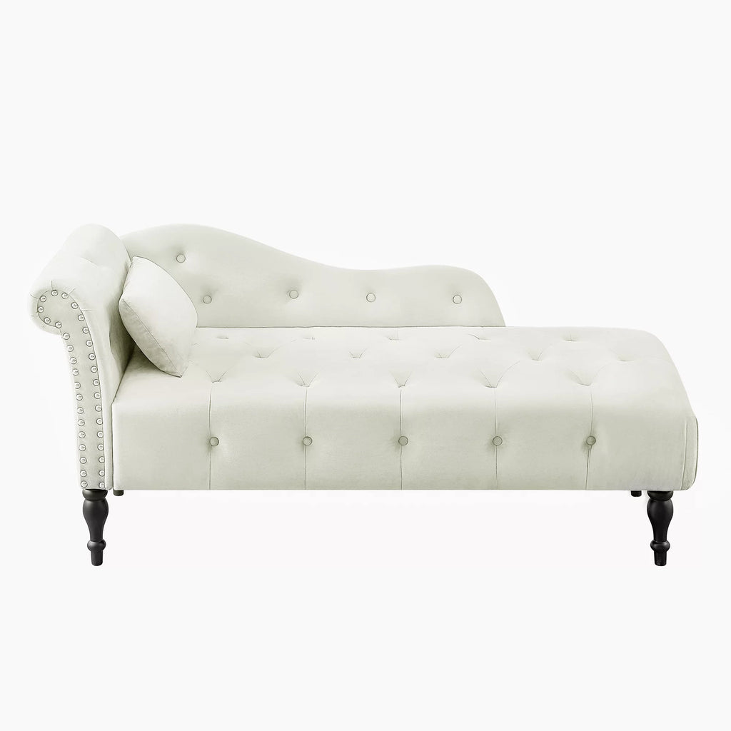HUTWIFE Velvet Chaise Lounge with Nailhead Trim and Pillow S383