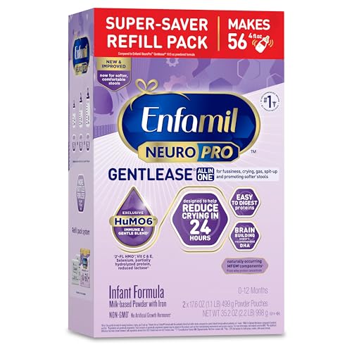 Enfamil NeuroPro Gentlease Baby Formula, Brain Building DHA, HuMO6 Immune Blend, Designed to Reduce Fussiness, Crying, Gas & Spit-up in 24 Hrs, has Prebiotics to Promote Softer Stools, Baby Milk, 35.2 Oz (Pack of 4)