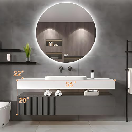 Floating Bathroom Vanity with Sink and LED Mirror, Solid Wood, Wall Mounted, White 36" E381