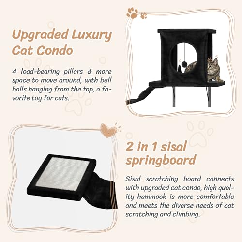 Wall Mounted Cat Climber Set with Cat House, Tunnel, Bridge and Hammock (Grey) O42346